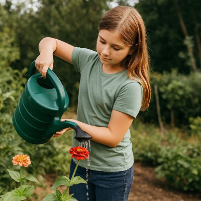 jeune fille utilisant l'arrosoir jardin embout amovible JardinO