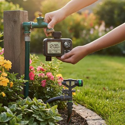 Installation du Programmateur arrosage  intelligent GreenCOntrol dans un jardin extérieur