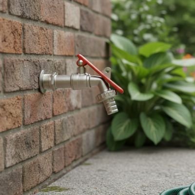 Robinet extérieur sur mur de brique