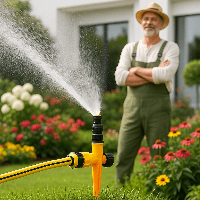 Arrosage Automatique Aqua360 avec jardinier satisfait