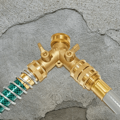 Embout Tuyau Arrosage Séparateur-Robinet Y laiton avec ressort sur crépit de ciment