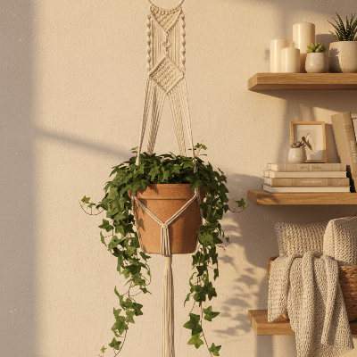 Macramé Plante Bohème SuspendCosy lierre au mur 