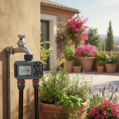 Programmateur arrosage automatique Regul-O pour l'arrosage extérieur de plantes en pot 