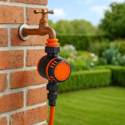 Programmation arrosage EcoSmart  au mur d'une maison en brique