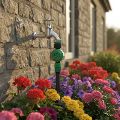 Programme arrosage Eco-Matic  dans une plate-bande fleurie