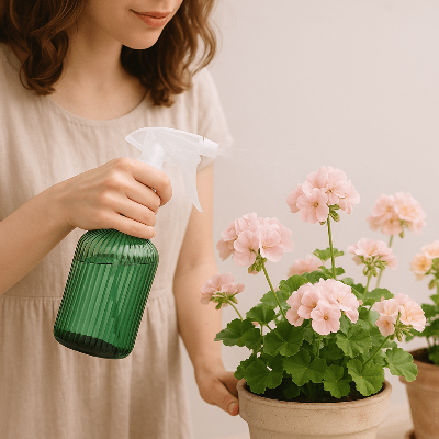 Pulvérisateur à main Romatico Spray en action avec fleurs roses