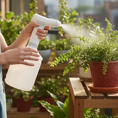 Pulverisateur electrique Nebula Brume fine réglable application homogène et précise sur feuillage et fleurs.