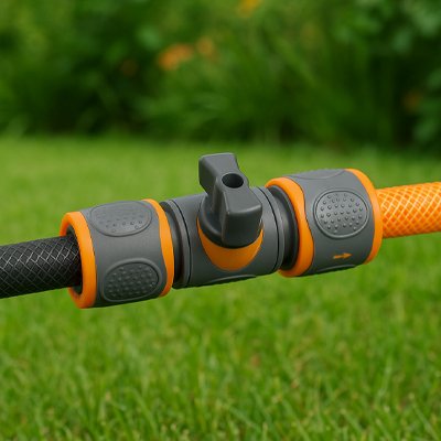 Raccord tuyau arrosage EasyConnect 2 tuyaux bout à bout avec vanne d'arrêt