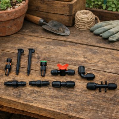 Raccord Tuyau arrosage roFlo Kit Complet sur table jardin en bois