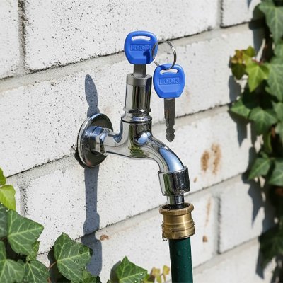 Robinet exterieur Antivol Robust installé sur un mur de brique de ciment