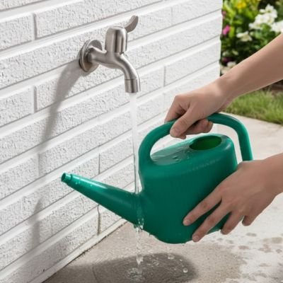 arrosoir plastique vert près du Robinet extérieur mural FrostProof