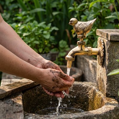 robinet mural extérieur oiZ-Eau élégant et utile au jardin