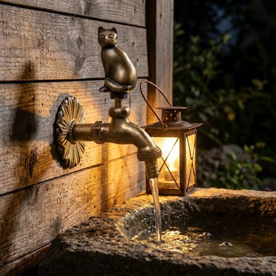 Robinet pour fontaine exterieure Chat Majeste décorative éclairage ambiance soirée