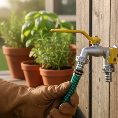 Robinets extérieur double sortie Laiton Efficient à poignées jaune 