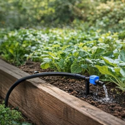 Tuyau arrosage goutte-à-goutte 4/7 mm dans un potager surélevé