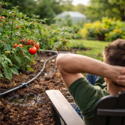 Moment détente en extérieur pendant que le tuyau arrosage 50m assure un arrosage précis et régulier