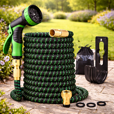 tuyau arrosage extensible 15m FlexiFlow Hydra noir zebré vert